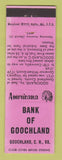 Matchbook Cover - Bank of Goochland VA  Perkins Americana PINK