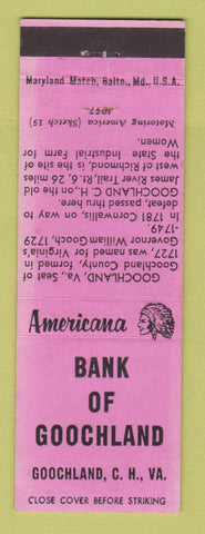 Matchbook Cover - Bank of Goochland VA  Perkins Americana PINK