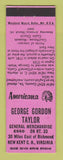 Matchbook Cover - Taylor Store Esso oil gas New Kent VA Perkins Americana PINK
