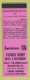 Matchbook Cover - Patrick Henry Hotel Louisa VA Perkins Americana PINK