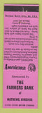 Matchbook Cover - Farmers Bank Mathews VA Perkins Americana PINK