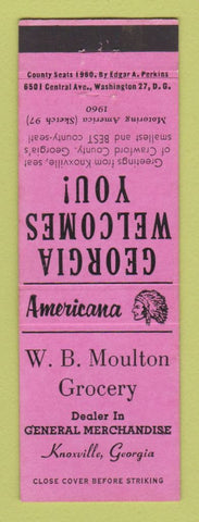 Matchbook Cover - WB Moulton Grocery Knoxville GA Perkins Americana PINK