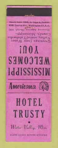 Matchbook Cover - Hotel Trusty Water Valley MS Perkins Americana PINK