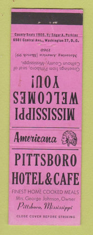 Matchbook Cover - Pittsboro Hotel Cafe MS Perkins Americana PINK
