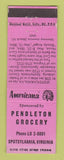 Matchbook Cover - Pendleton Grocery Spotsylvania VA Perkins Americana PINK