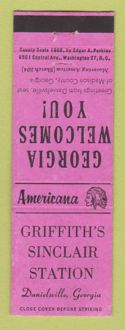 Matchbook Cover - Griffith's Sinclair gas Danielsville GA Perkins Americana PINK