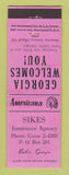 Matchbook Cover - Sikes Insurance Butler GA Perkins Americana PINK