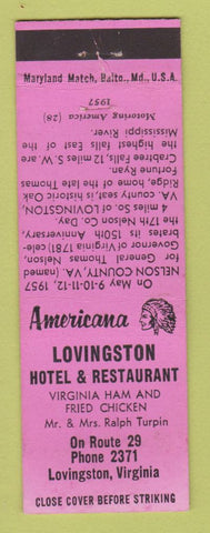 Matchbook Cover - Lovingston Hotel Restaurant VA Perkins Americana PINK
