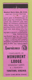 Matchbook Cover - Monument Lodge Yorktown VA Perkins Americana PINK