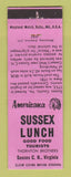 Matchbook Cover - Sussex Lunch Court House VA Perkins Americana PINK