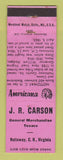 Matchbook Cover - JR Carson Texaco oil gas Nottoway VA Perkins Americana PINK