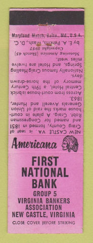 Matchbook Cover - 1st National Bank New Castle VA WEAR Perkins Americana PINK
