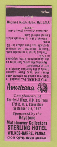 Matchbook Cover - Keystone Match Club Wilkes Barre PA Perkins Americana PINK