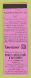 Matchbook Cover - Bowie's Motor Court Bowling Green VA Perkins Americana PINK