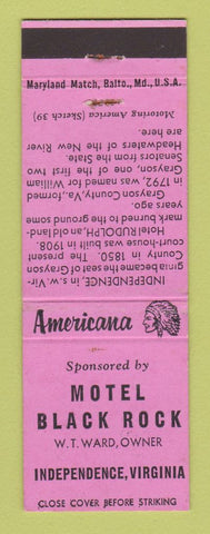 Matchbook Cover - Motel Black Rock Independence VA Perkins Americana PINK