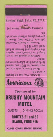 Matchbook Cover - Brushy Mountain Motel Bland VA Perkins Americana PINK