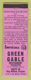 Matchbook Cover - Green Gable Restaurant King William VA Perkins Americana PINK