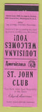 Matchbook Cover - St John Club Edgard LA Perkins Americana PINK