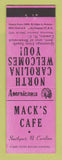 Matchbook Cover - Mack's Cafe Southport NC Perkins Americana PINK