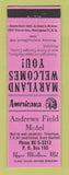 Matchbook Cover - Andrews Field Motel Upper Marlboro MD Perkins Americana PINK