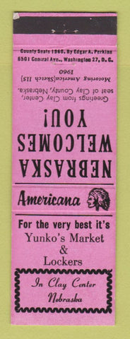 Matchbook Cover - Yunko's Market Clay Center NE Perkins Americana PINK