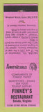 Matchbook Cover - Finney's Restaurant Saluda VA Perkins Americana PINK