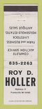 Matchbook Cover - Roy Holler Auction Service Franksville WI WEAR