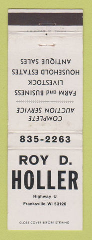 Matchbook Cover - Roy Holler Auction Service Franksville WI WEAR