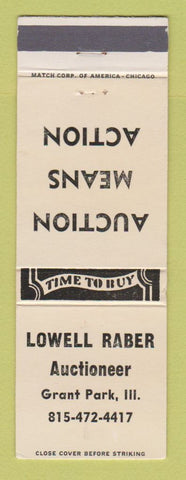 Matchbook Cover - Lowell Raber Auctioneer Grant Park IL