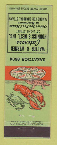 Matchbook Cover - Walter & Werner Catering Hornick's Rest Baltimore MD