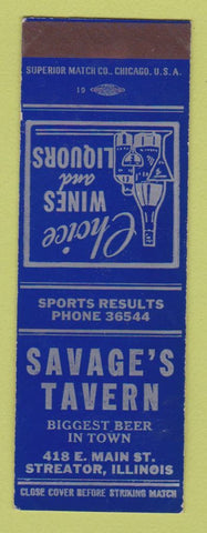 Matchbook Cover - Savage's Tavern Streator IL SAMPLE POOR BACK