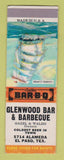 Matchbook Cover - Glenwood Bar BBQ El Paso TX SAMPLE WORN BACK