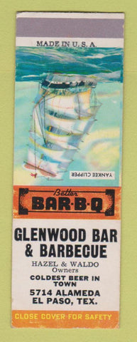 Matchbook Cover - Glenwood Bar BBQ El Paso TX SAMPLE WORN BACK
