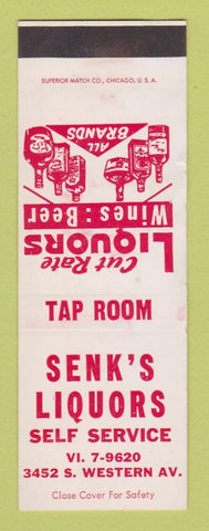 Matchbook Cover - Senk's Liquors SAMPLE WORN BACK
