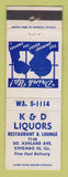 Matchbook Cover - K&D Liquors Restaurant Chicago IL WEAR