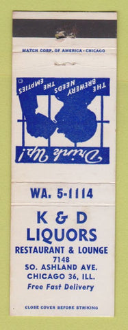 Matchbook Cover - K&D Liquors Restaurant Chicago IL WEAR