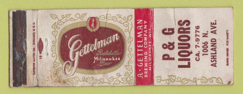 Matchbook Cover - Gettelman Beer P&G Liquors Chicago IL POOR