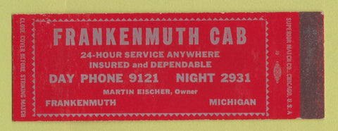 Matchbook Cover - Frankenmuth Cab Taxi MI SAMPLE WORN BACK