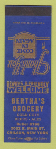 Matchbook Cover - Bertha's Grocery Chilson NY SAMPLE WORN BACK