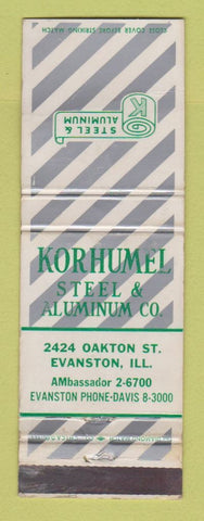 Matchbook Cover - Korhumel Steel Aluminum Evanston IL WEAR