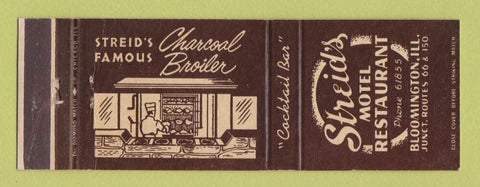 Matchbook Cover - Streid's Motel Restaurant Bloomington IL Route 66