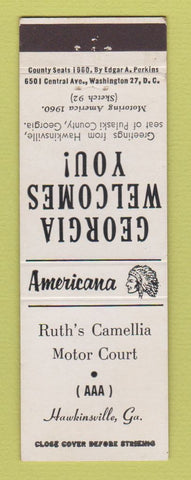 Matchbook Cover - Camellia Motor Court Hawkinsville GA Perkins Americana WHITE
