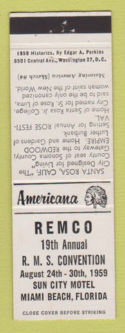 Matchbook Cover - REMCO RMS Convention Miami Beach FL Perkins Americana WHITE