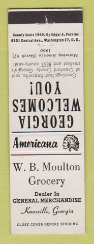Matchbook Cover - WB Moulton Grocery Knoxville GA Perkins Americana WHITE
