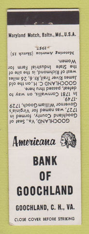 Matchbook Cover - Bank of Goochland VA Perkins Americana WHITE