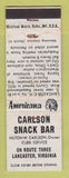 Matchbook Cover - Carlson Snack Bar Lancaster VA WORN Perkins Americana WHITE