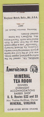 Matchbook Cover - Mineral Tea Room Mineral VA Perkins Americana WHITE