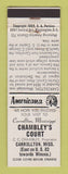 Matchbook Cover - Chambley's Court Carrollton MS Perkins Americana WHITE