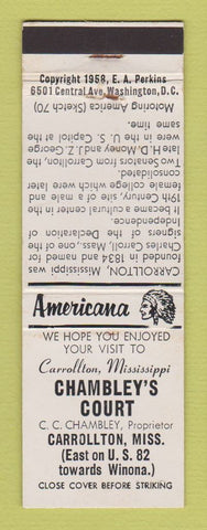 Matchbook Cover - Chambley's Court Carrollton MS Perkins Americana WHITE