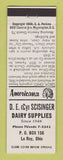 Matchbook Cover - Scisinger Dairy Supply Le Roy OH Perkins Americana WHITE